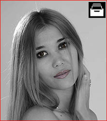 Blond model headshot, mainly monotone